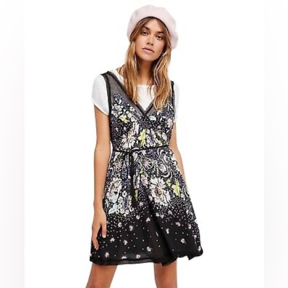 Intimately by Free People XS Floral Black Mini Sundress NWOT